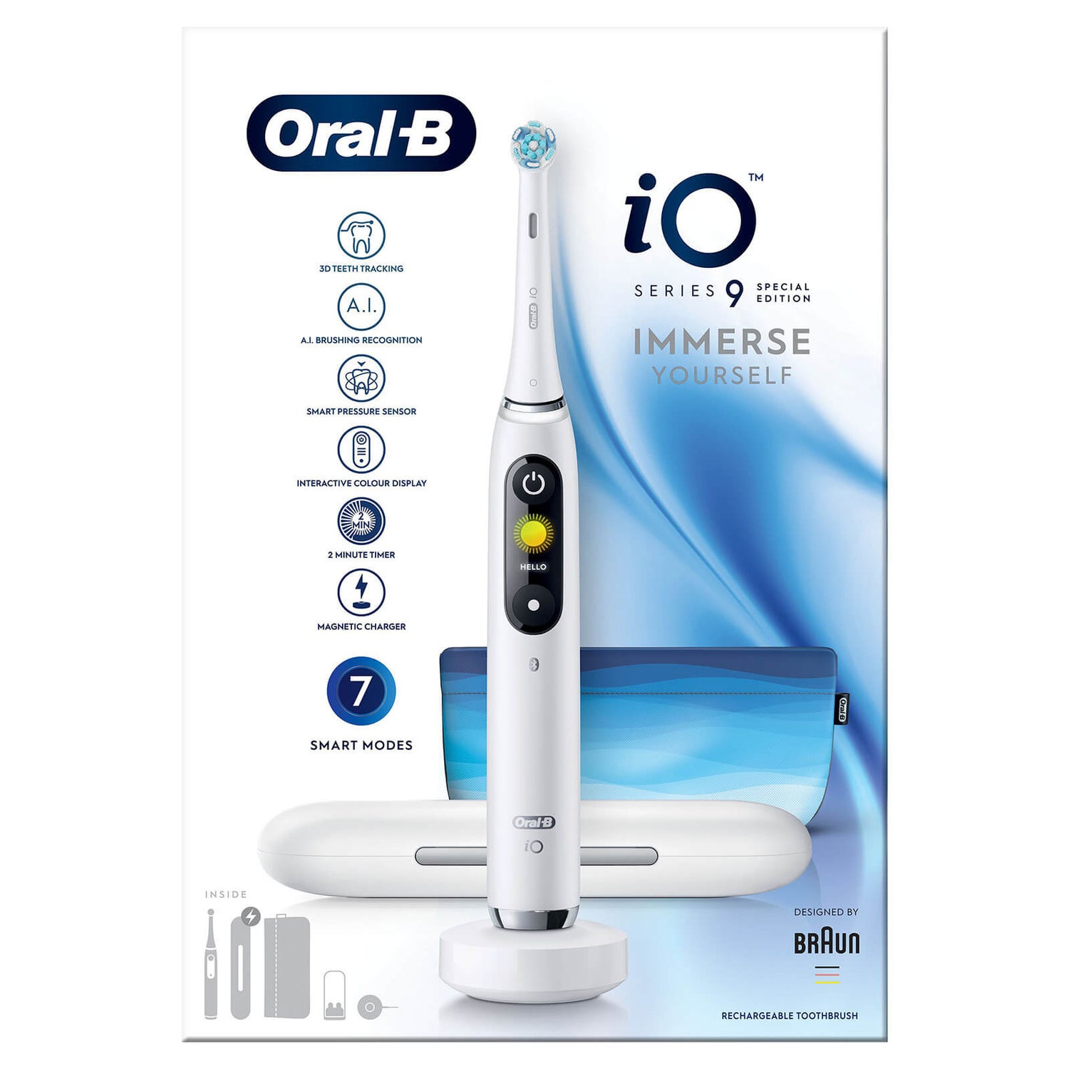 Oral B iO9 Limited Edition White Electric Toothbrush with Charging Travel Case OralB UK