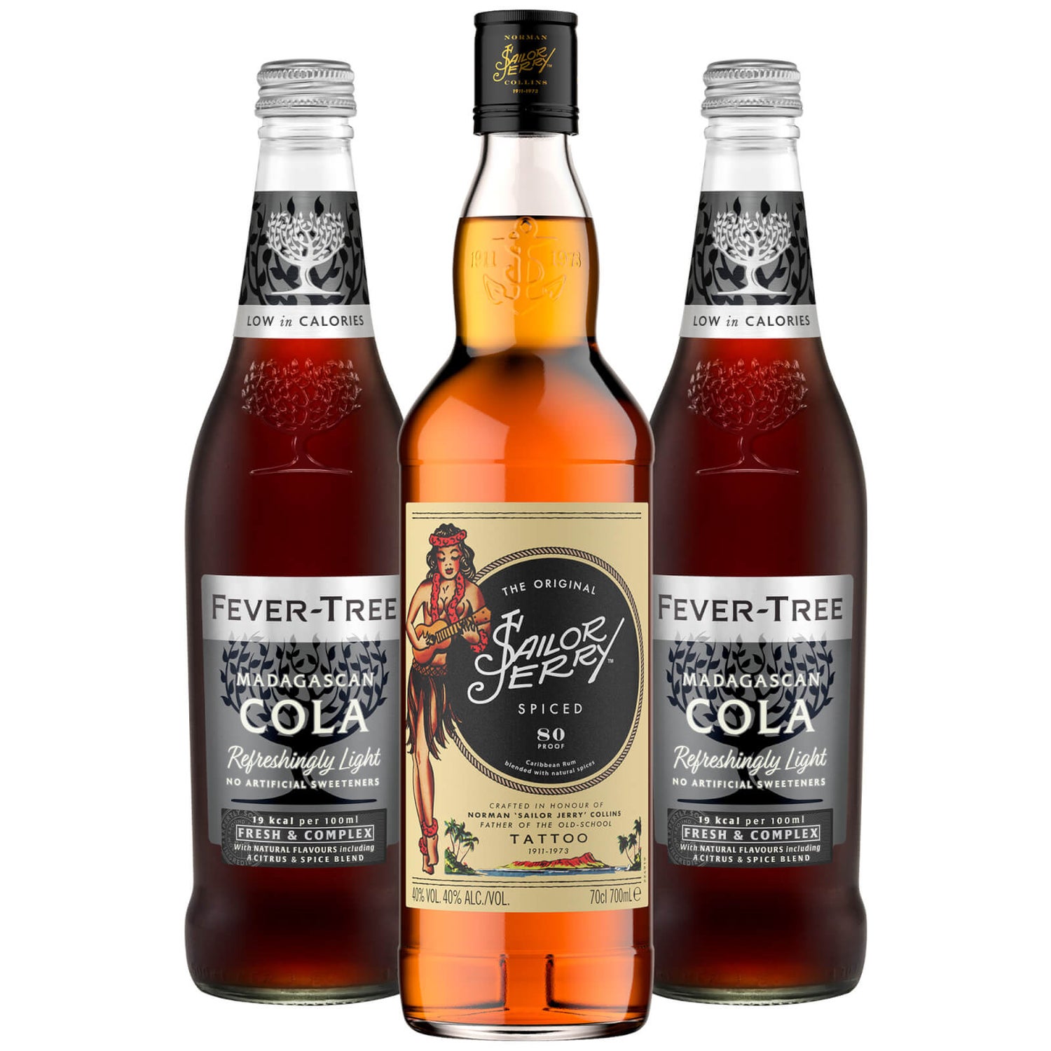 Sailor Jerry Rum & Cola Cocktail Bundle, 1 x 70cl Sailor Jerry Rum, 2 x 500ml Light FeverTree