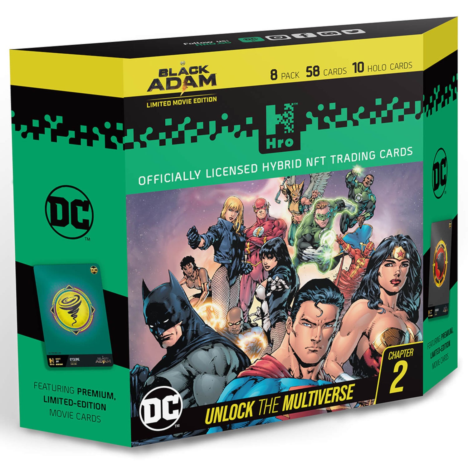 DC Unlock The Multiverse Black Adam 8Pack Starter Pack Hro Hybrid NFT Trading Cards, 58 Cards