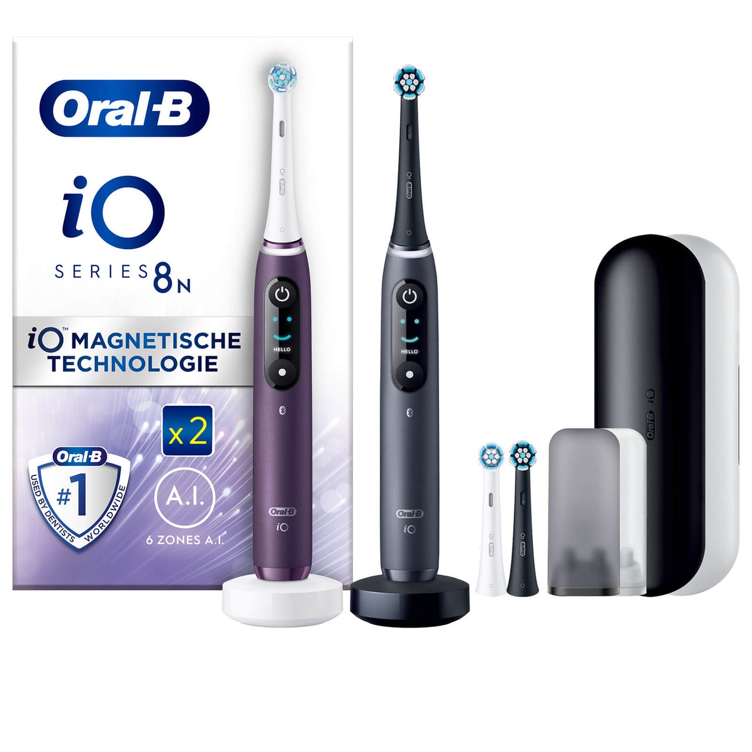 Oral B IO Series 8N Black & Violet Electric Toothbrushes Virtual Duo ...