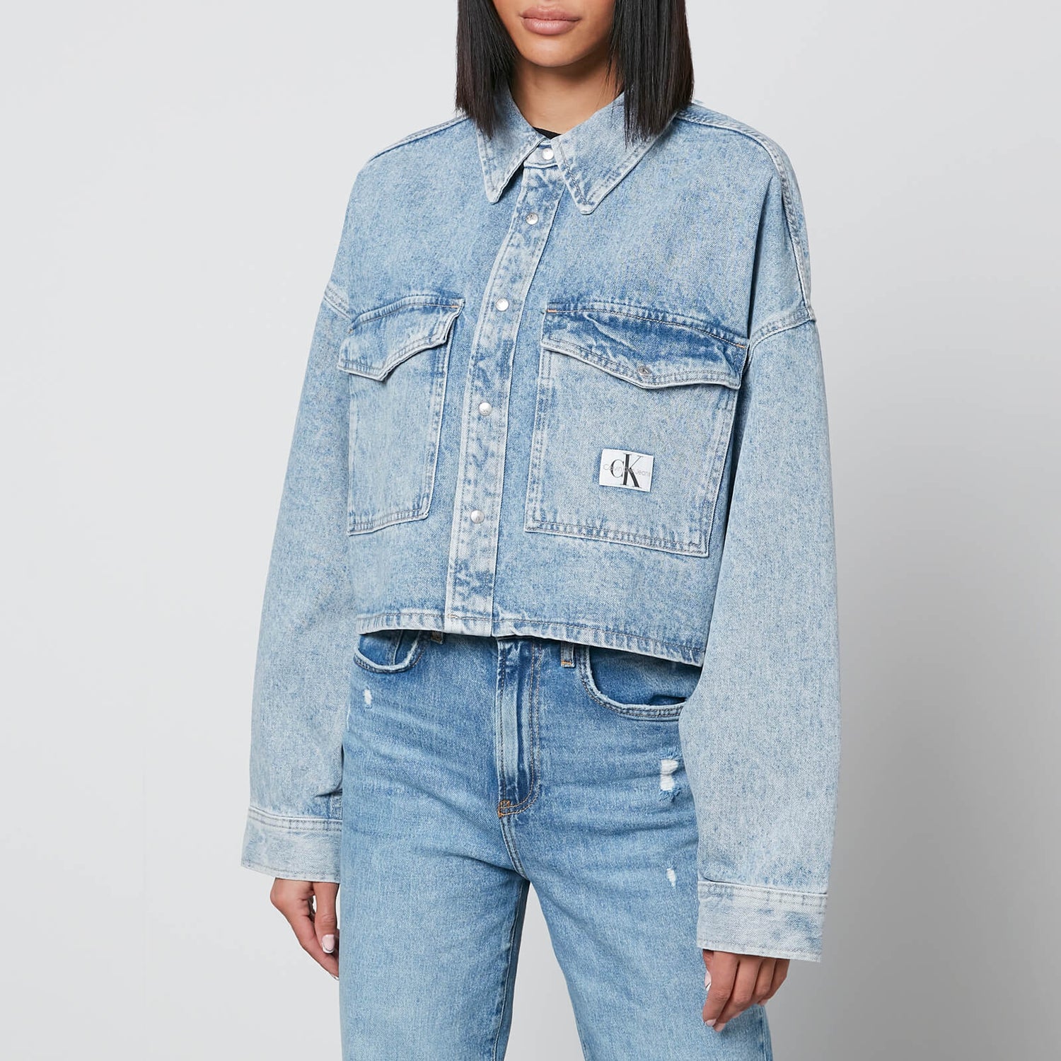 Calvin Klein Jeans Oversized Cropped Denim Shirt Jacket | TheHut.com