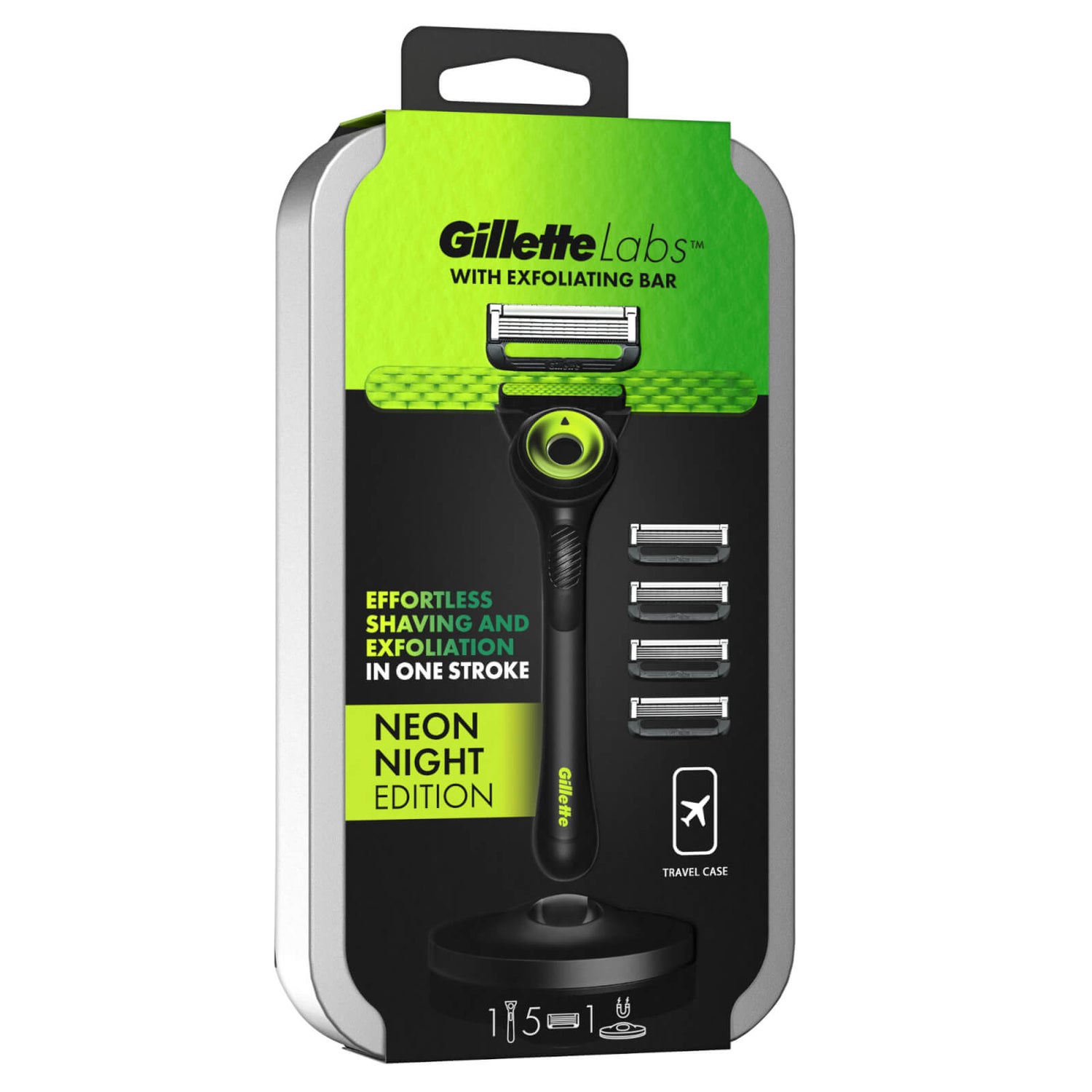 Gillette Labs with Exfoliating Bar Razor Neon Night Edition, Travel