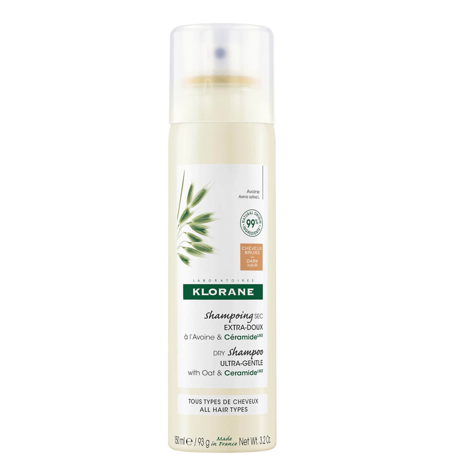 KLORANE ExtraGentle Tinted Dry Shampoo for Brown to Dark Hair with Oat