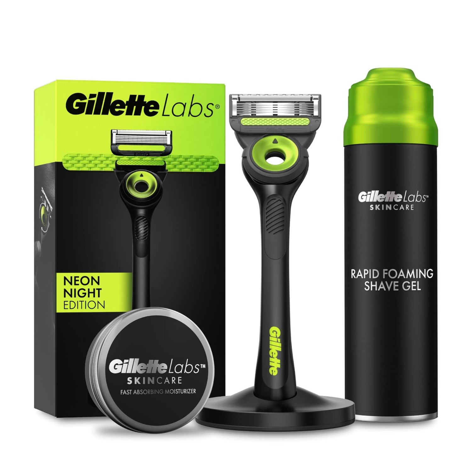 Gillette Labs Neon Night Razor, Shaving Gel, Moisturiser Gillette UK