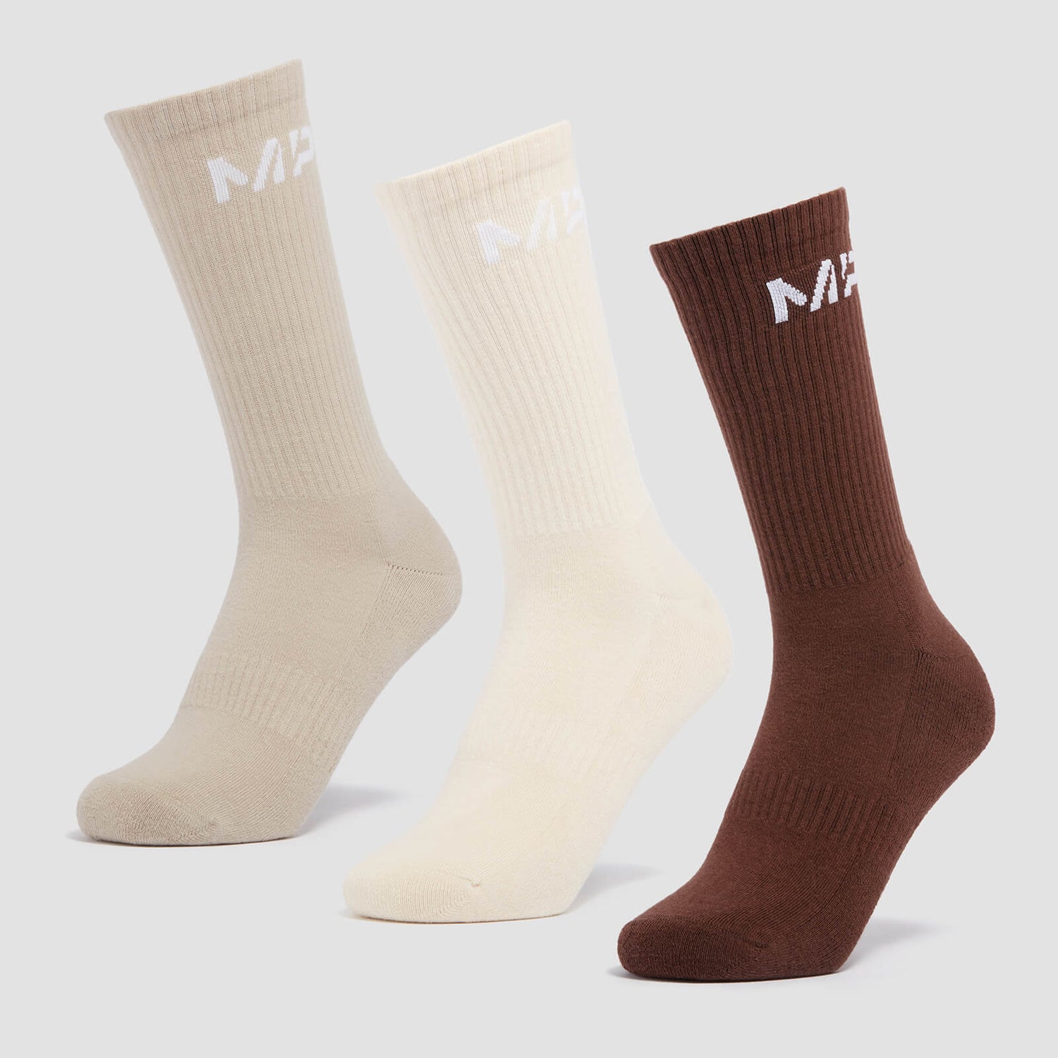 MP Unisex Crew Socks (3 pack) Dark Brown/Light Taupe/Cream MYPROTEIN™
