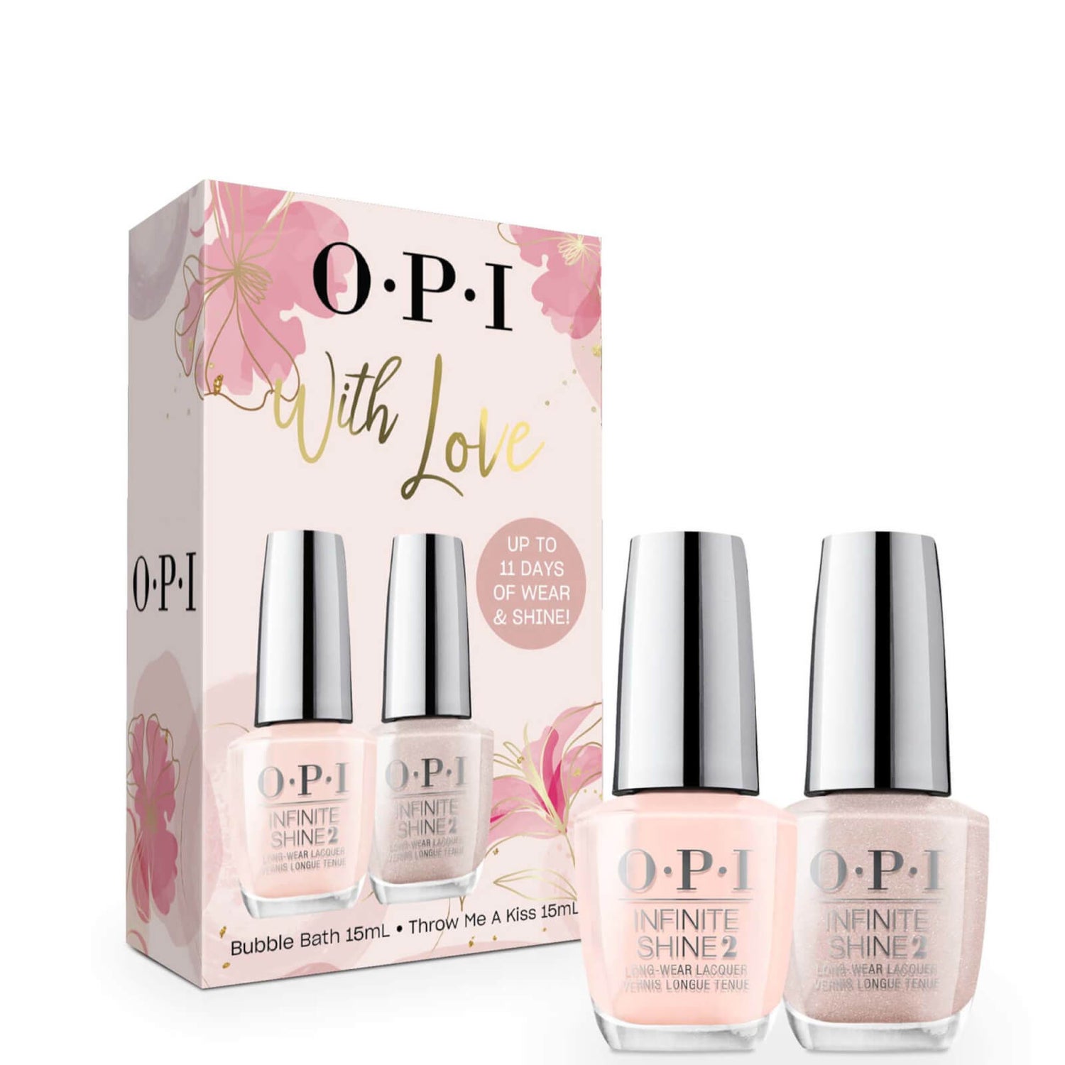 OPI Infinite Shine Duo Gift Set Bubble Bath, Throw Me A Kiss