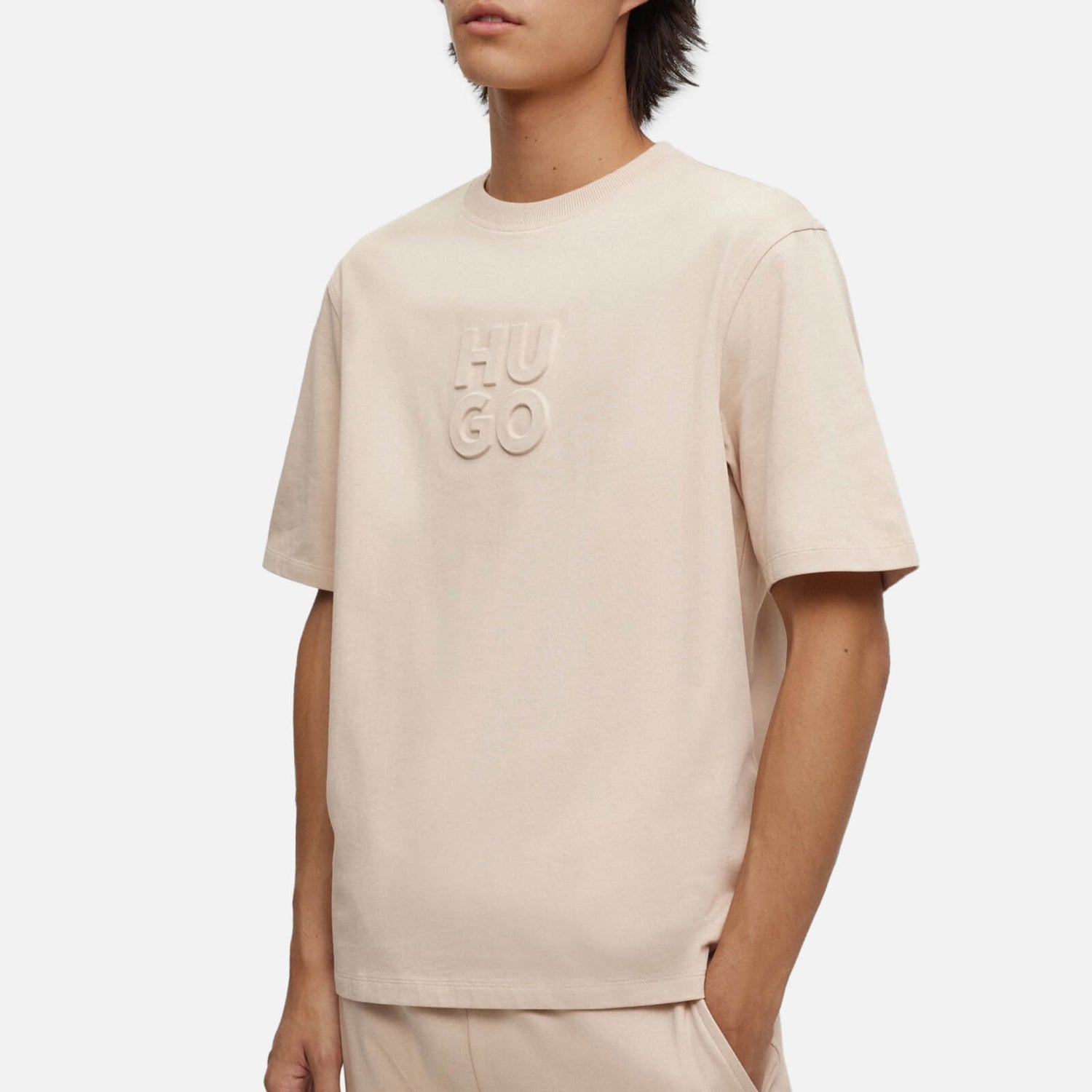 HUGO Dleek Embossed Logo CottonJersey TShirt