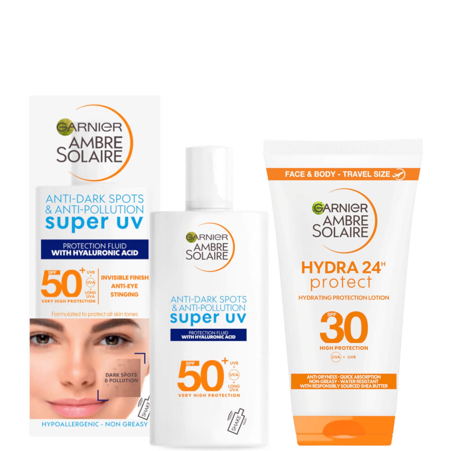 Garnier Ambre Solaire Sun Cream Travel Size Starter Kit for Face and