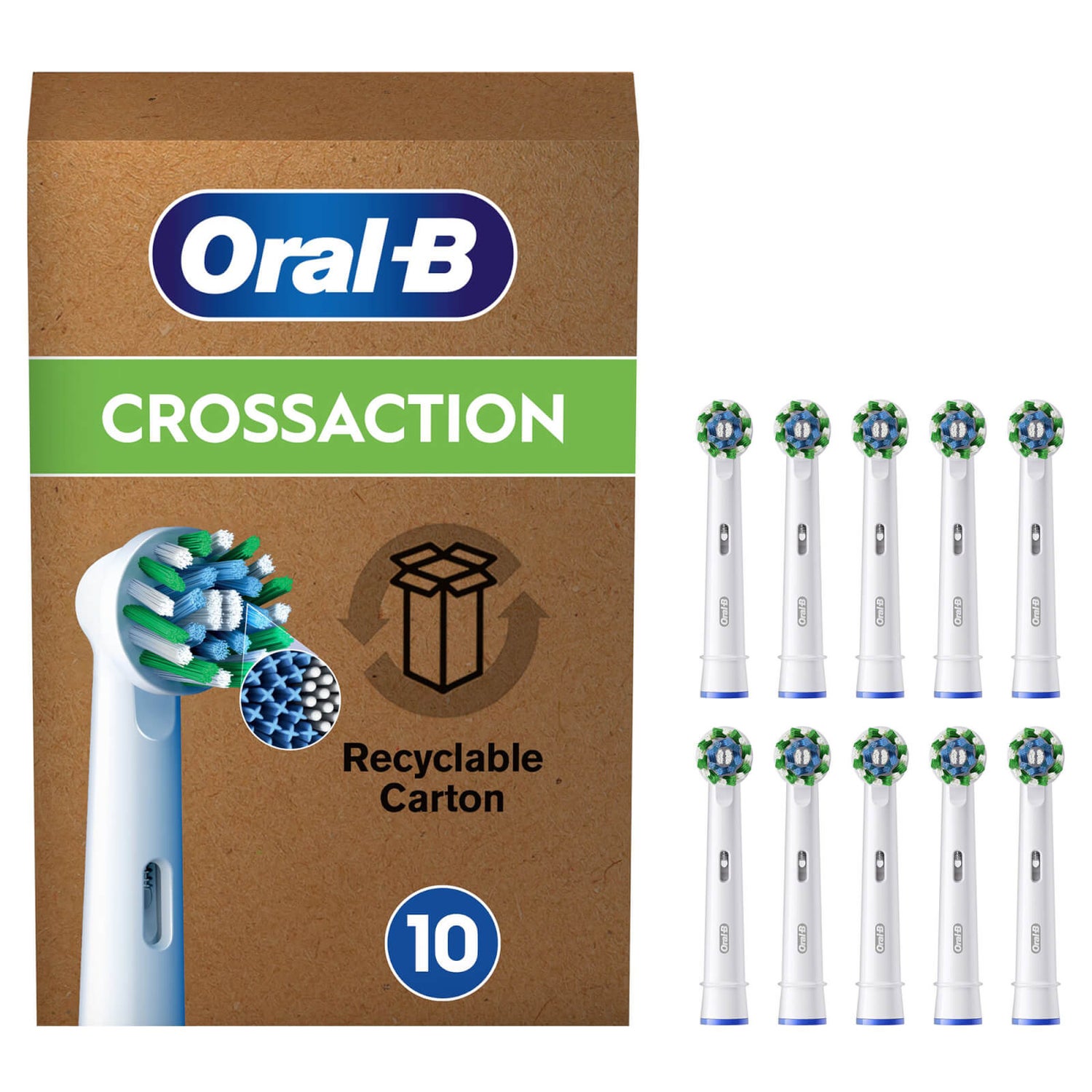 Oral B CrossAction White Toothbrush Head Pack of 10 Counts OralB UK