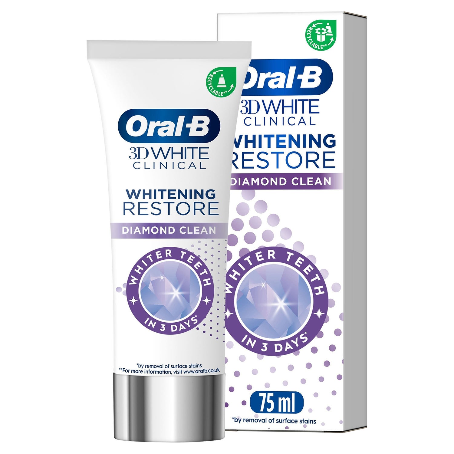OralB 3D White Clinical Whitening Restore Diamond Toothpaste 75ml
