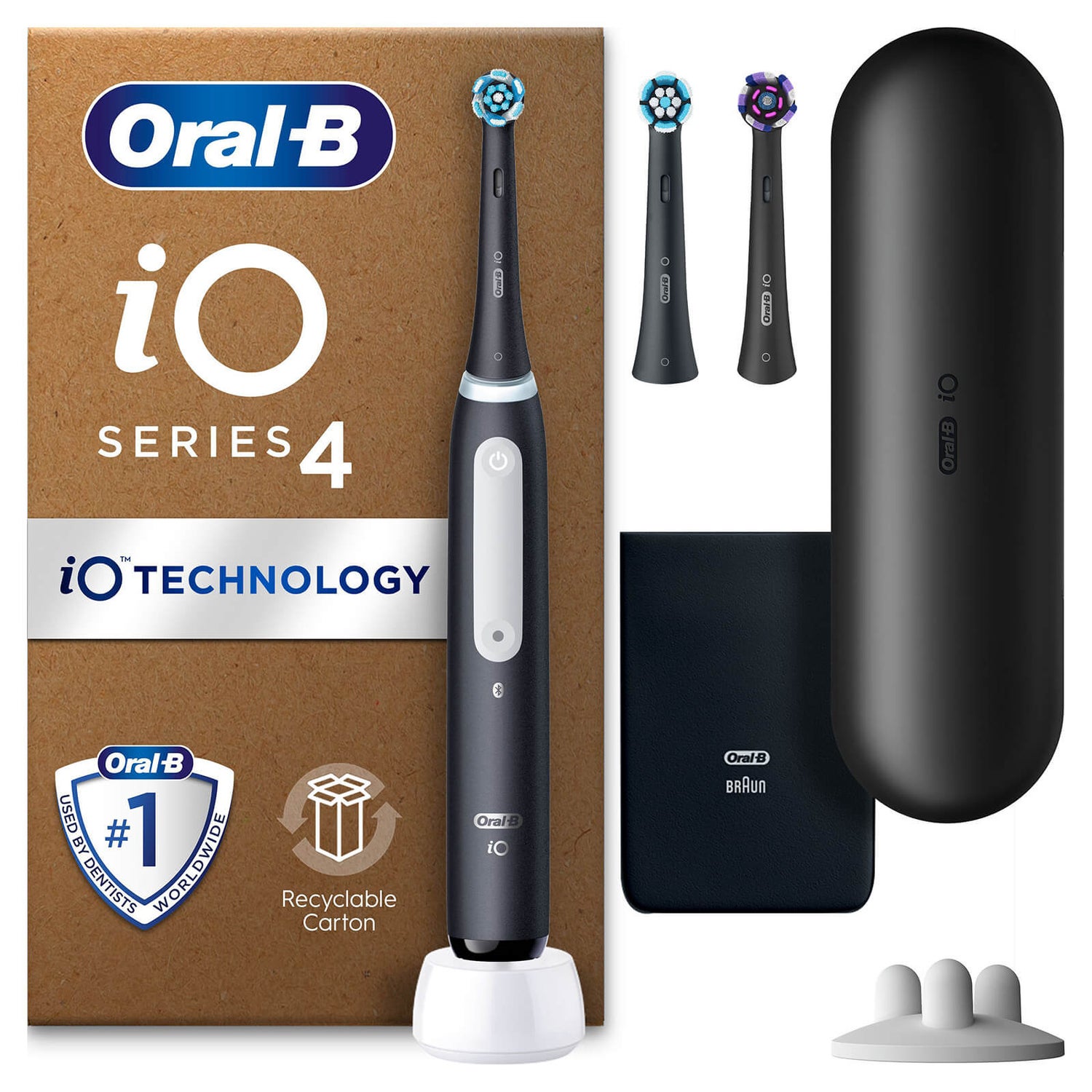 Oral B iO4 Electric Toothbrush Matt Black with 2ct Extra Refills Oral