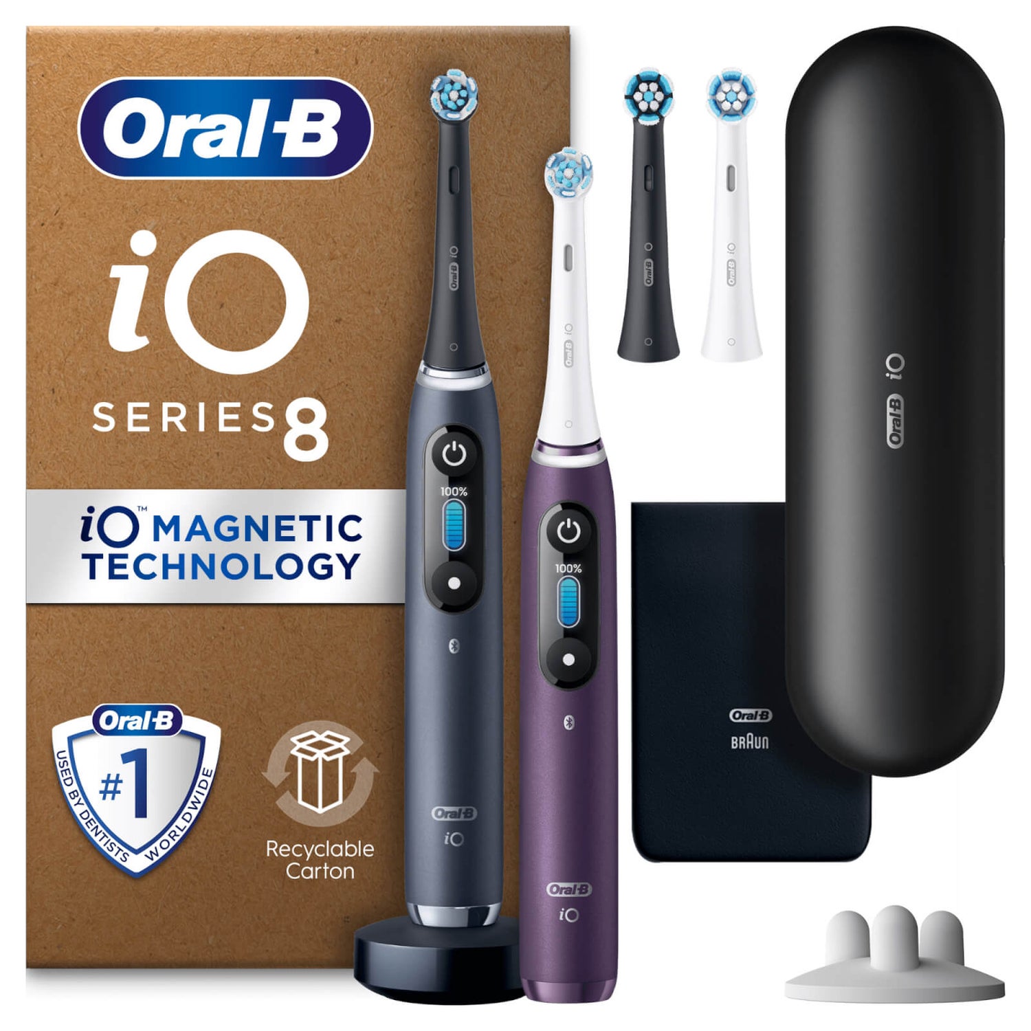 Oral B iO8 Electric Toothbrush Duo Pack Violet Ametrine & Black Onyx