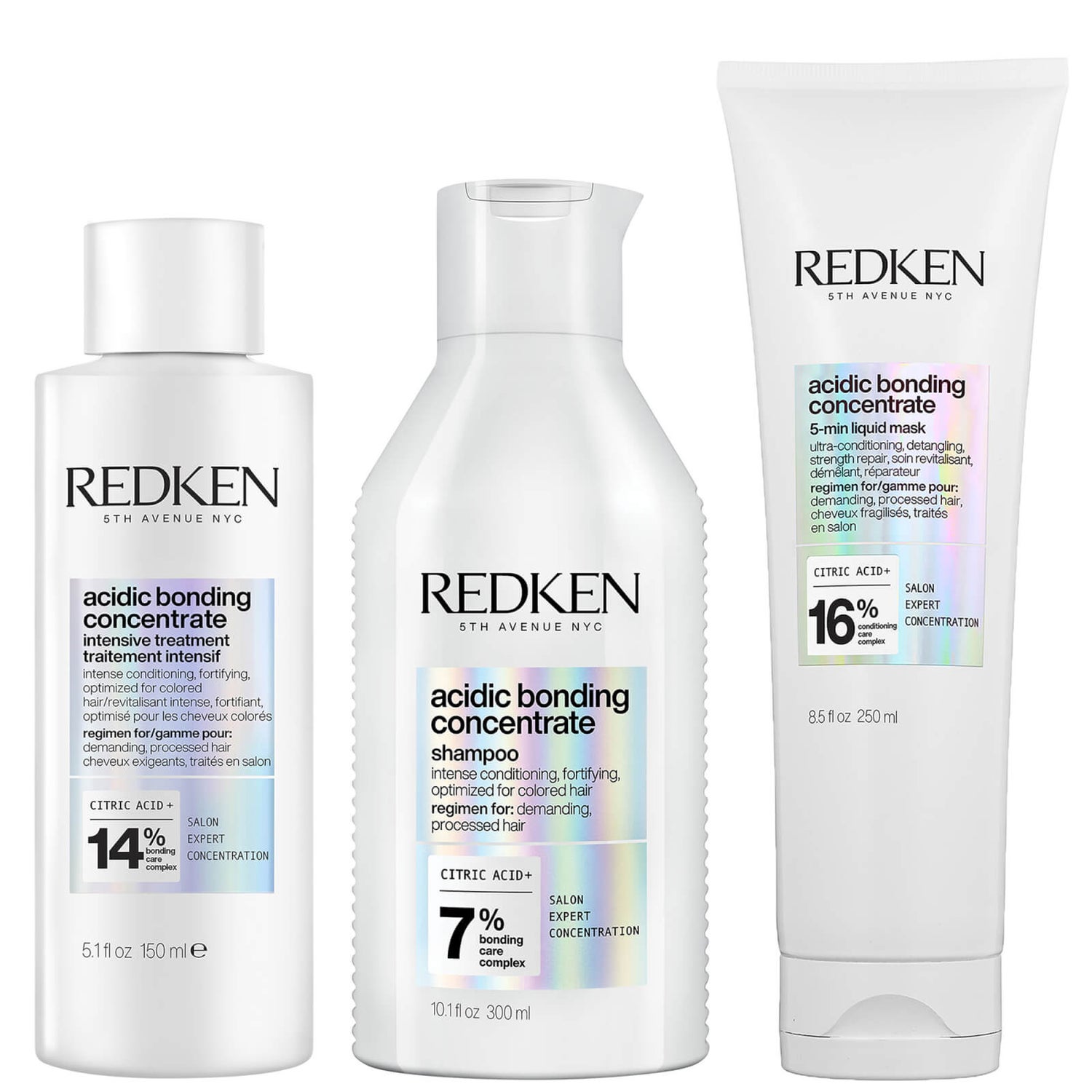 Redken Acidic Bonding Concentrate Intensive PreTreatment, Shampoo and 5Minute Liquid Hair Mask