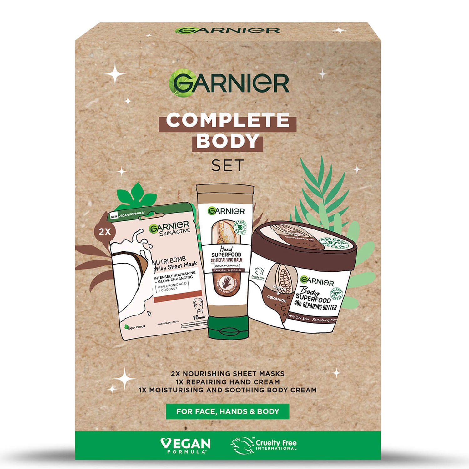 Garnier Complete Set for Face, Hands and Body to Nourish Dry and Dull Skin (Worth £20.70