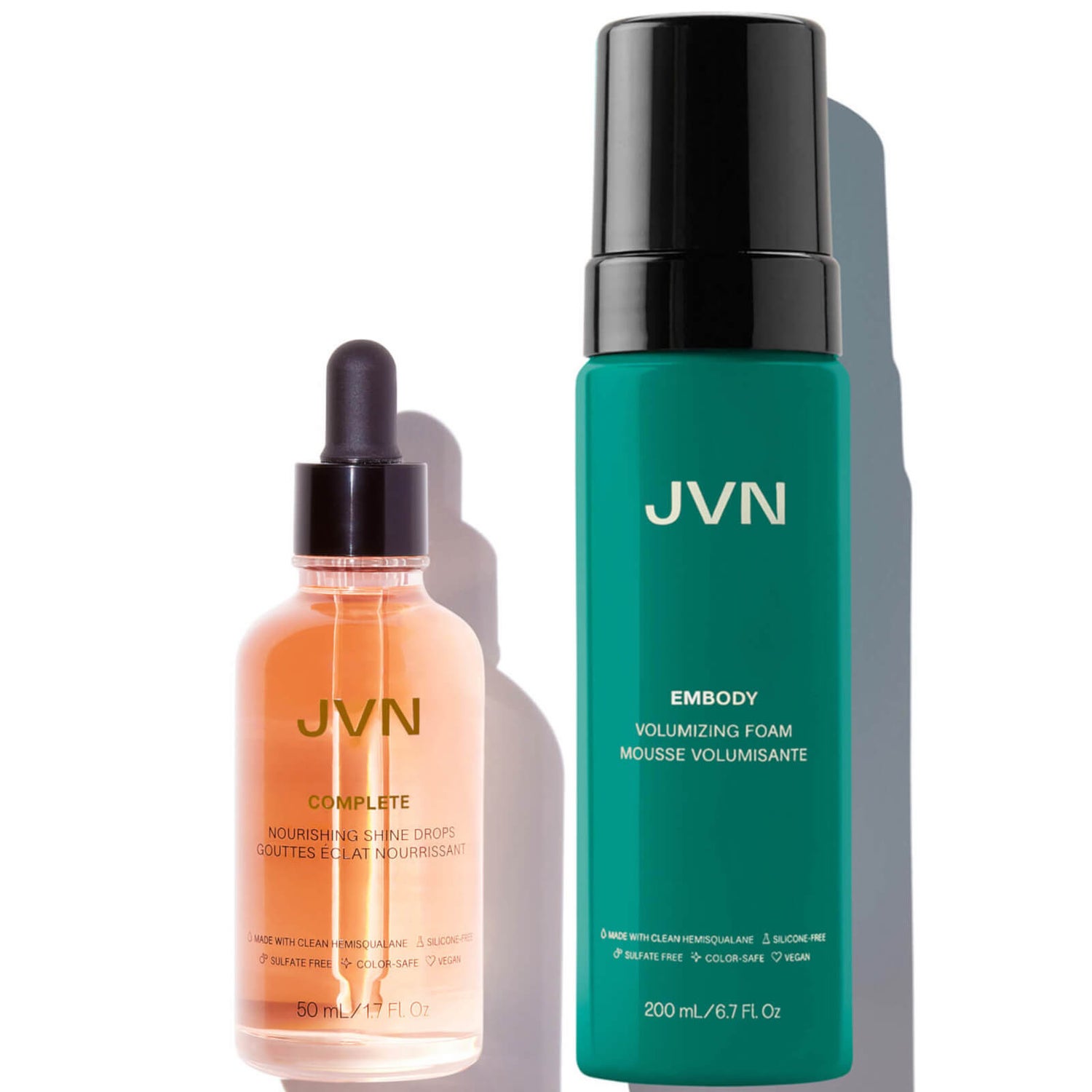 JVN Embody Volumising Foam and Complete Nourishing Shine Drops Duo