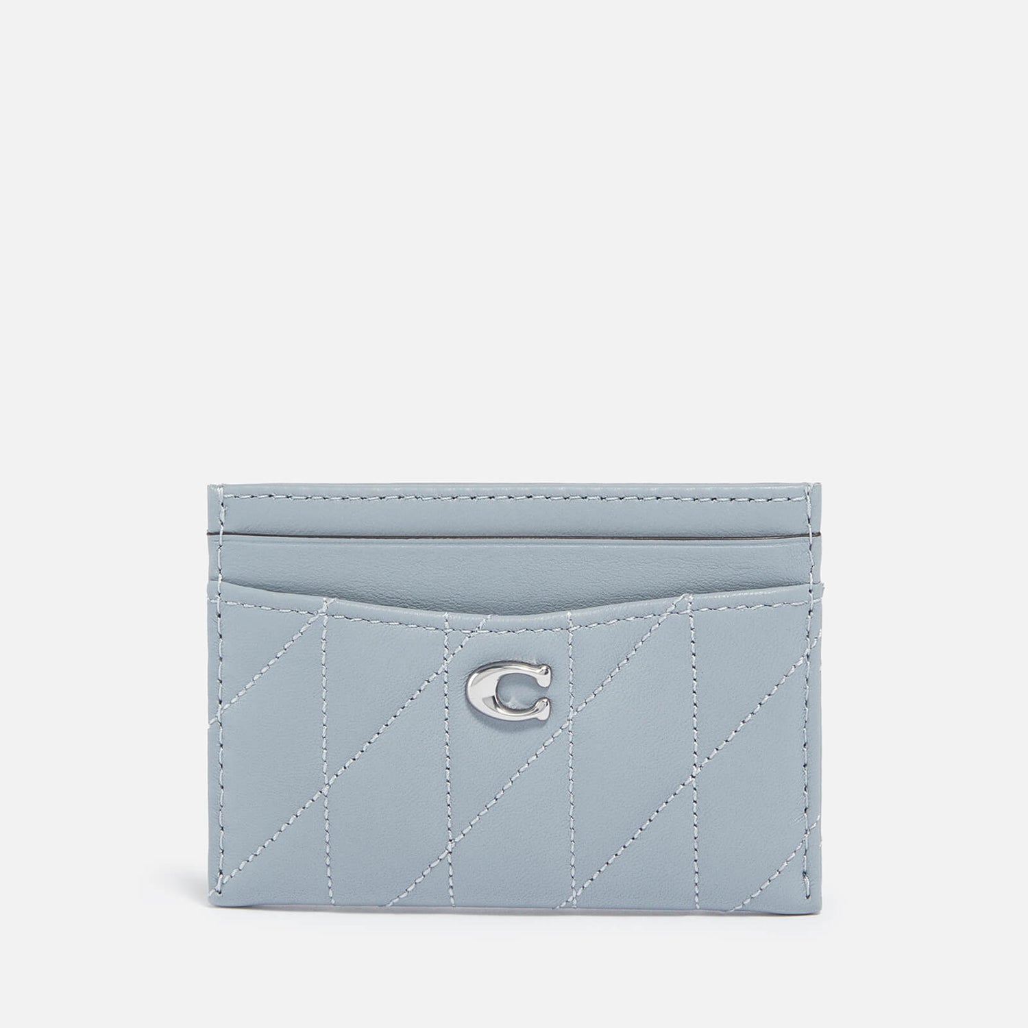 Coach Essential Quilted Pillow Leather Card Case Grey Blue