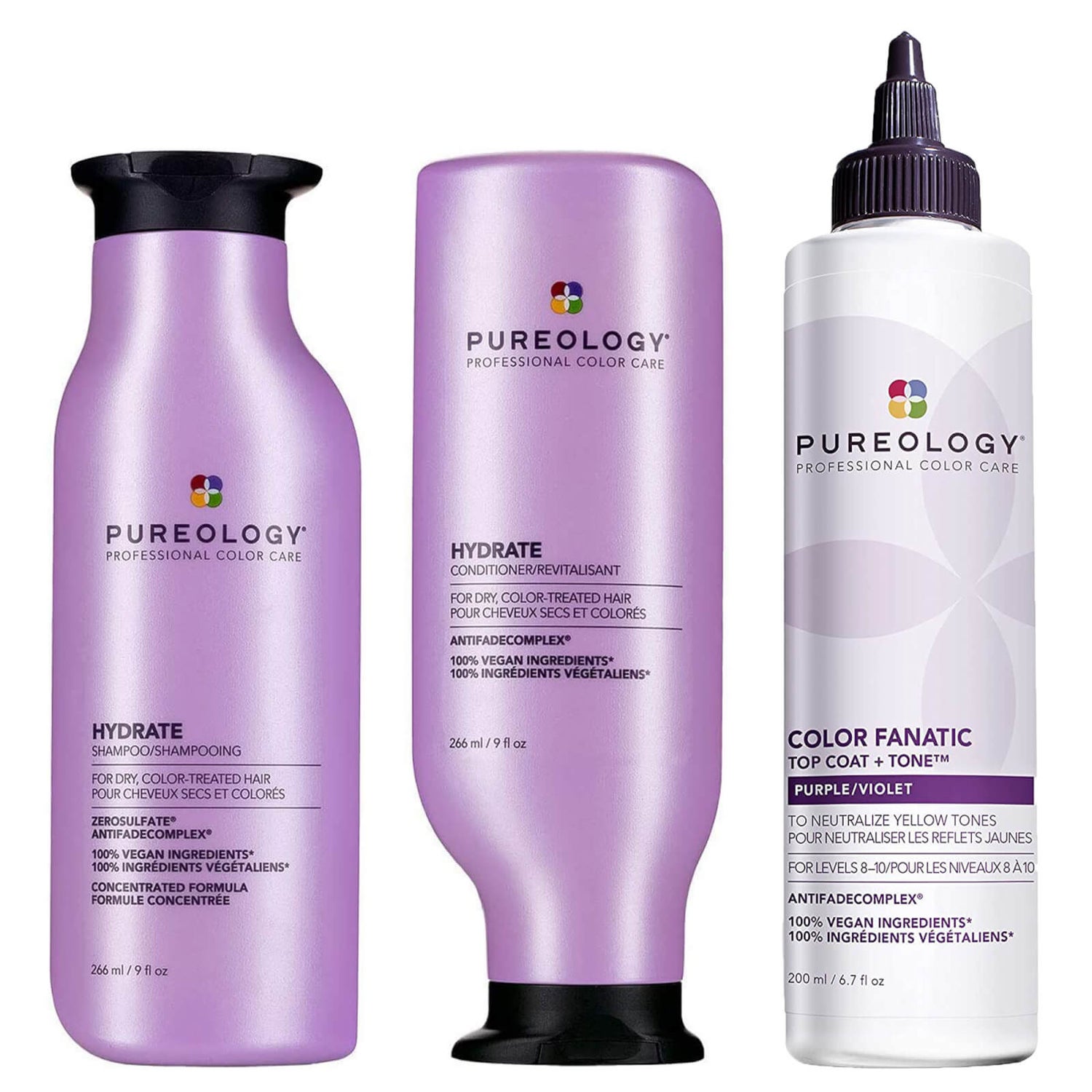 Pureology Hydrate Shampoo Conditioner And Color Fanatic Purple Toner Routine For Neutralising 7885