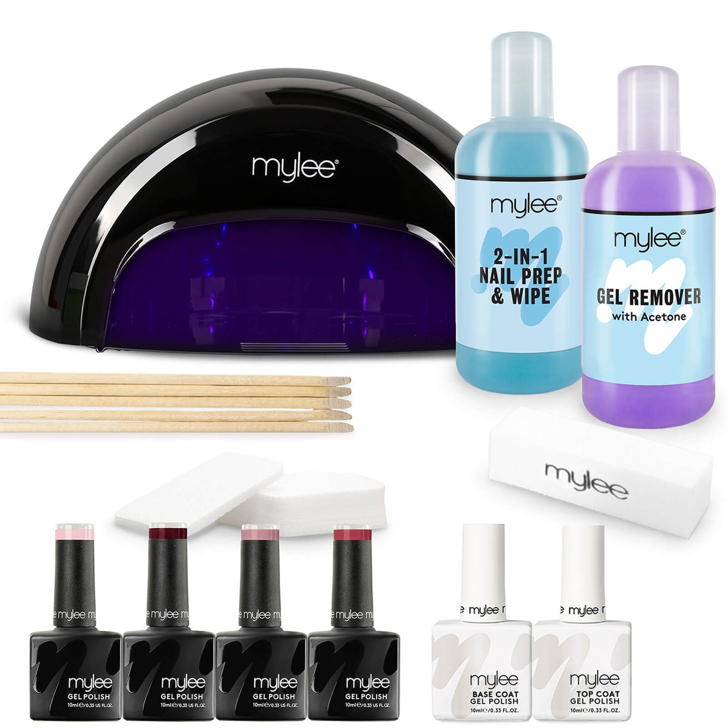 Mylee Black Convex Curing Lamp Kit with Gel Nail Polish Essentials Set