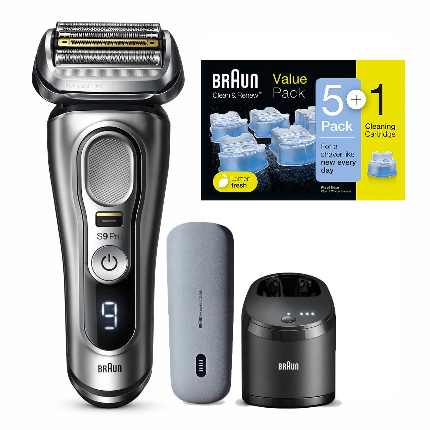 Braun Series 9 Pro 9477cc Rasierer mit 6 Reinigungskartuschen