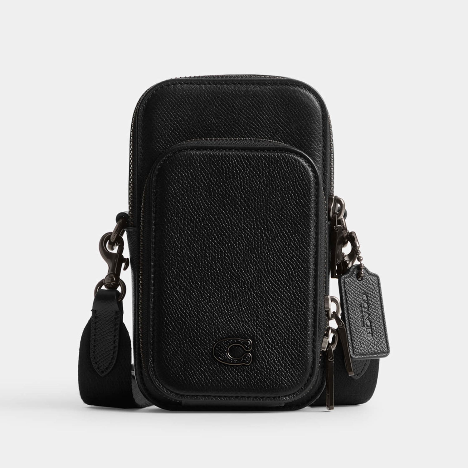 Coach Men's Phone Crossgrain Leather Cross Body Bag Black