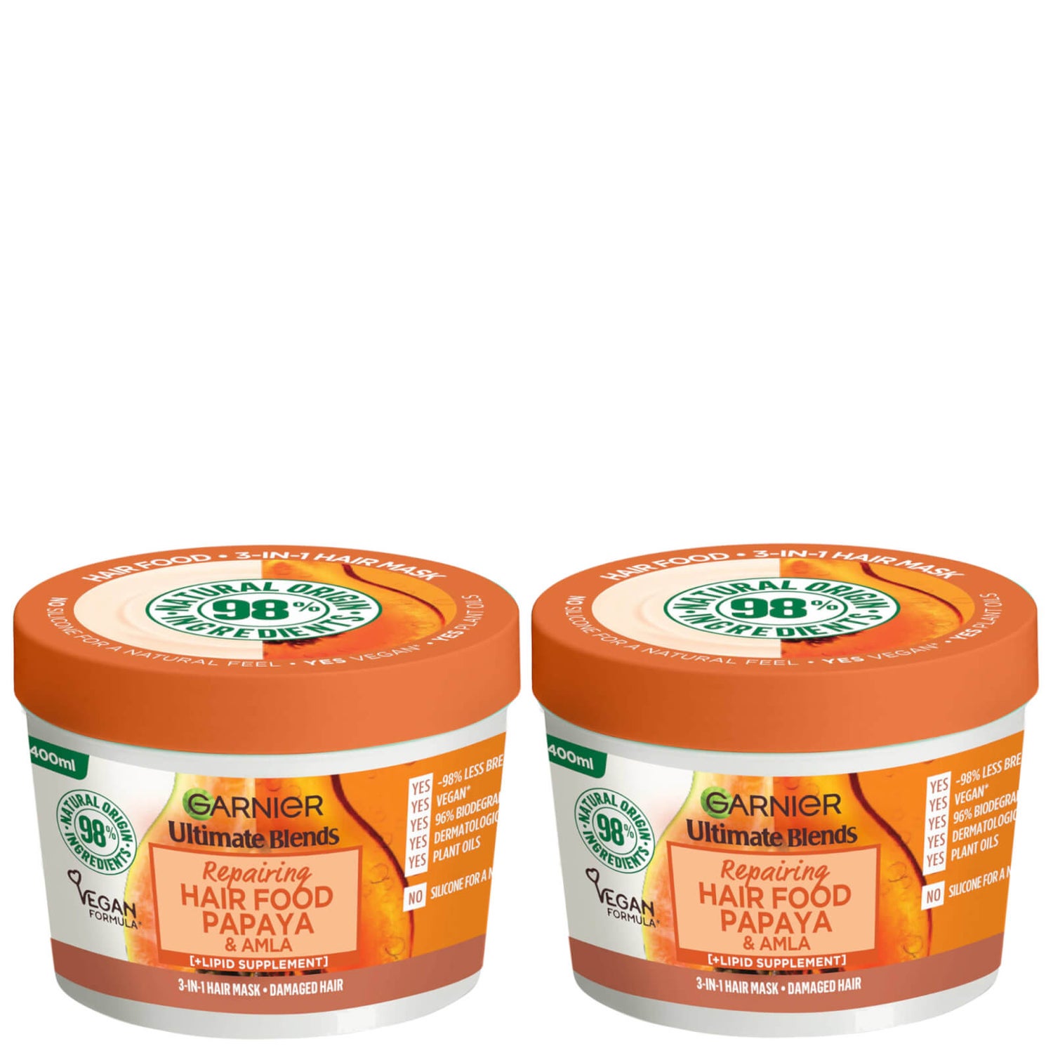 Garnier Ultimate Blends Papaya 3in1 Damaged Hair Mask Duo LOOKFANTASTIC