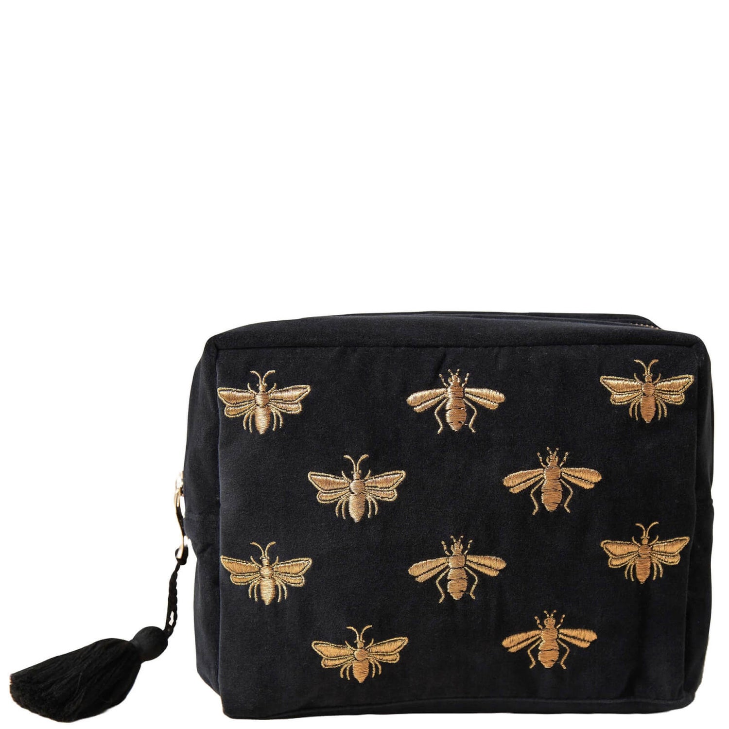 Elizabeth Scarlett Honey Bee Charcoal Velvet Wash Bag lookfantastic
