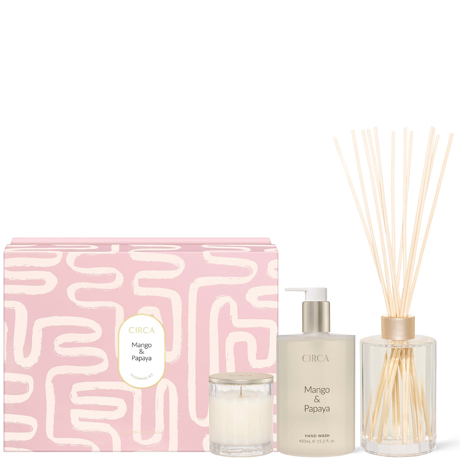 CIRCA Mango and Papaya Candle 60g, Diffuser 250ml and Hand Wash 450ml