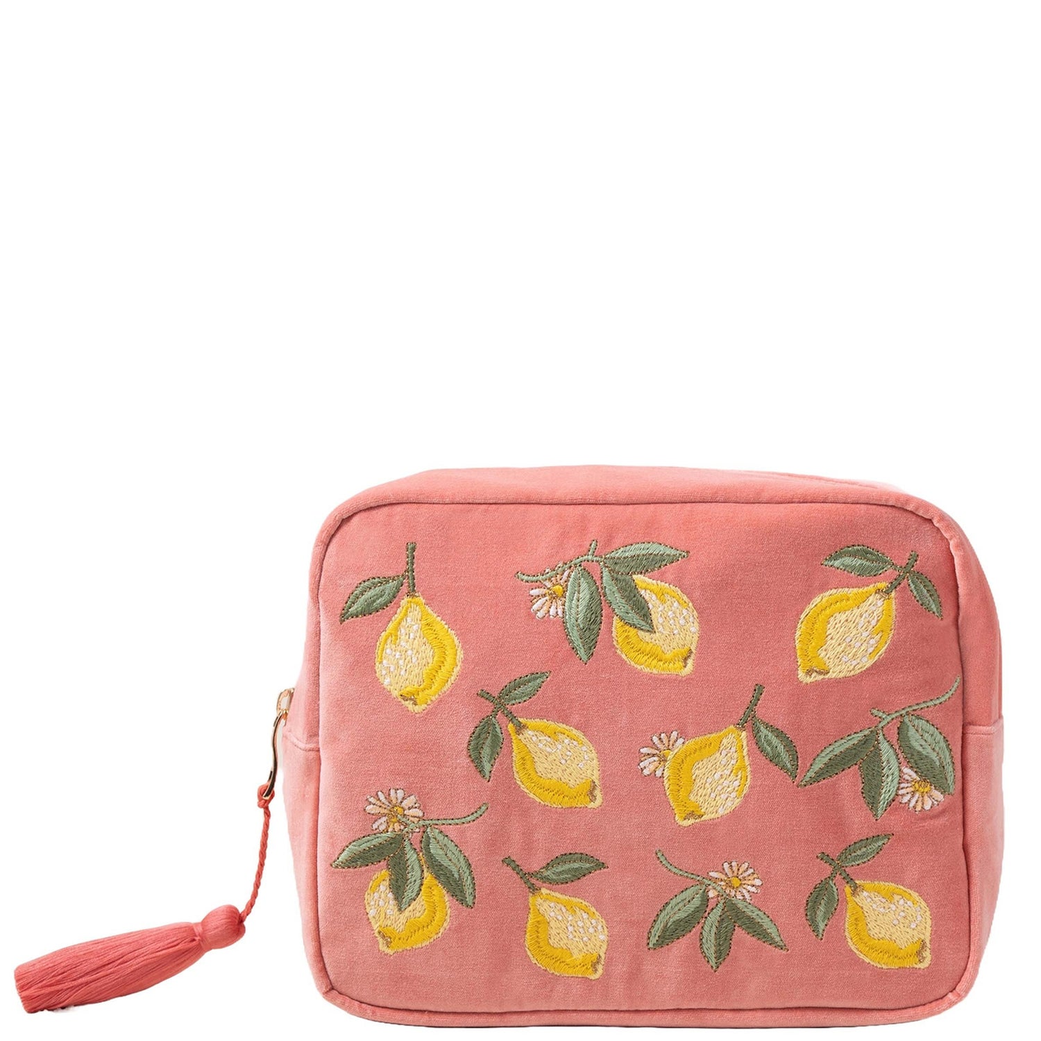 Elizabeth Scarlett Lemon Blossom Coral Velvet Wash Bag LOOKFANTASTIC