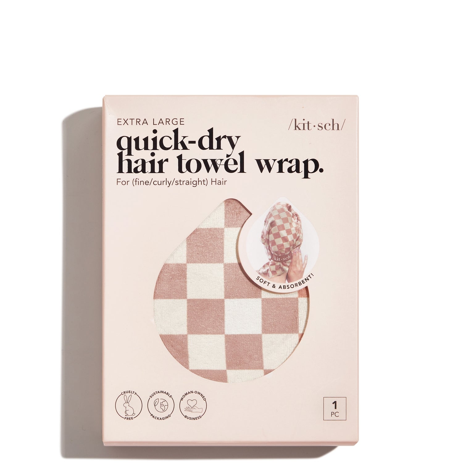 Kitsch Extra Large QuickDry Hair Towel Wrap Terracotta Checker