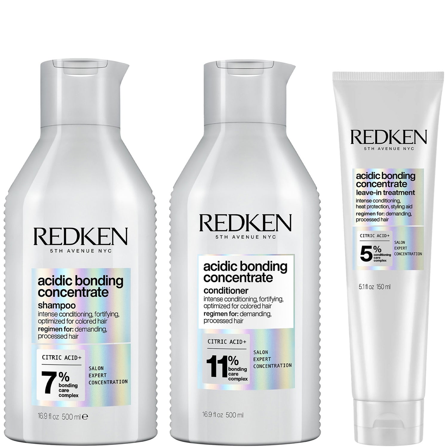Redken Acidic Bonding Concentrate Shampoo 500ml, Conditioner 500ml and Leavein Treatment 150ml