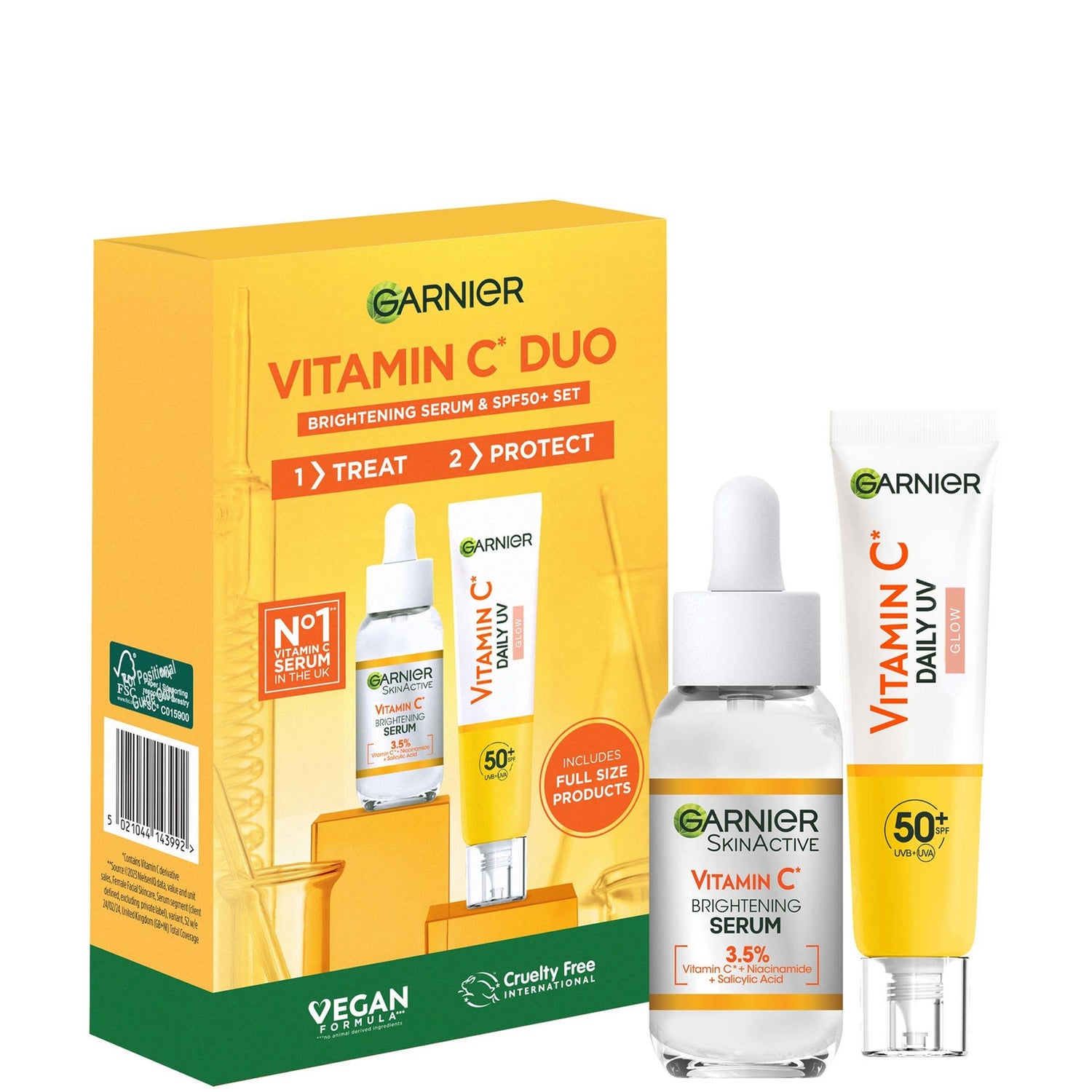 Garnier Vitamin C Brightening Serum & Glow UV Fluid SPF 50+ Face Duo ...