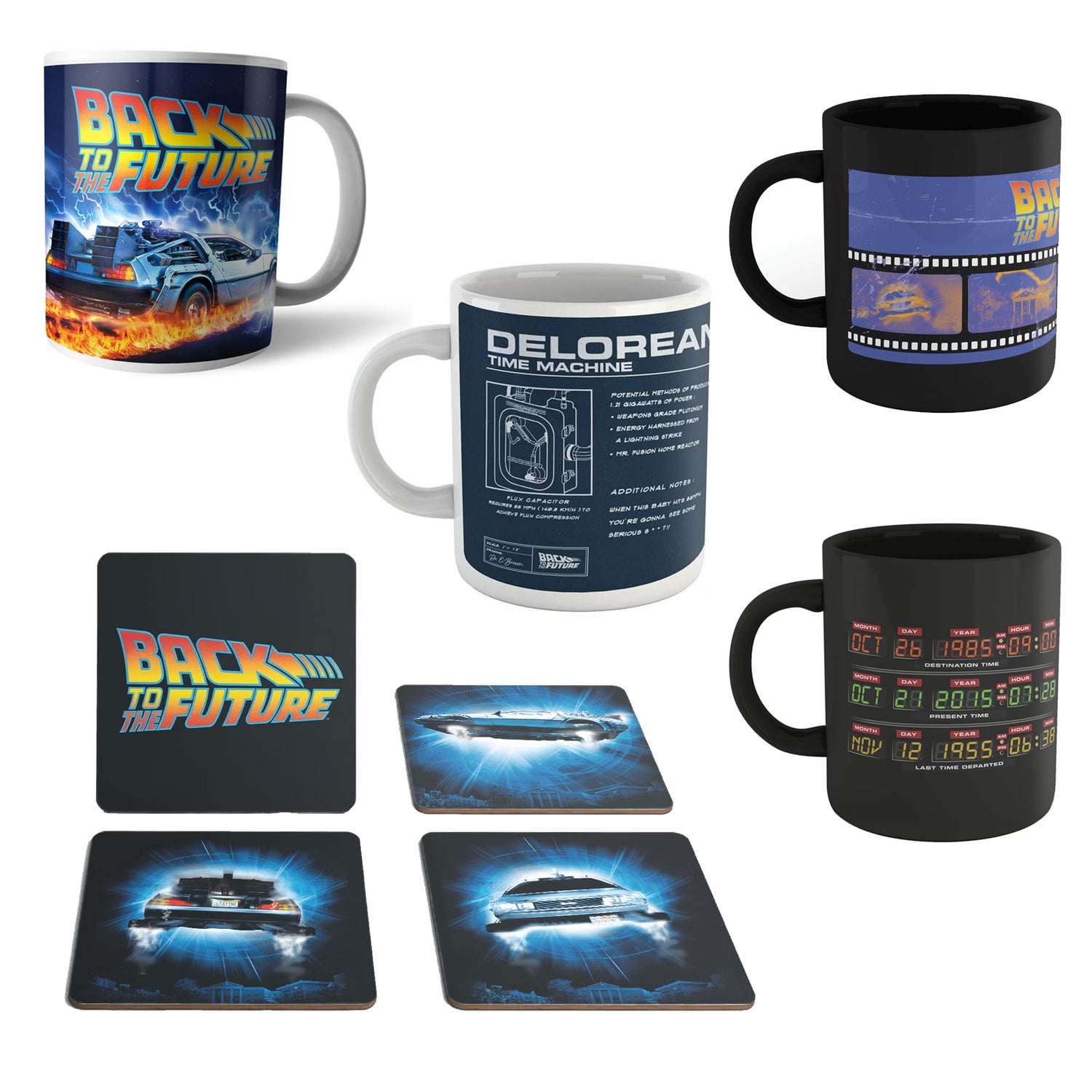 Back to the Future 4x Mugs & Coasters Bundle Merchandise - Zavvi US
