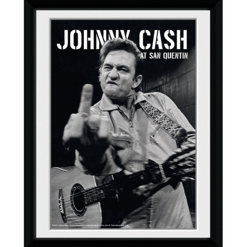 T-shirt Johnny Cash Faisant Un Doigt D'honneur - Homme, Coupe Ajustée, Noir