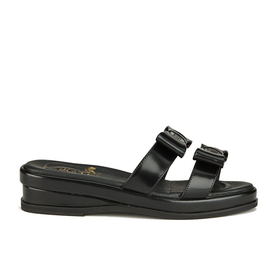 F-Troupe Women's Leather Bow Top Slide Sandals - Black