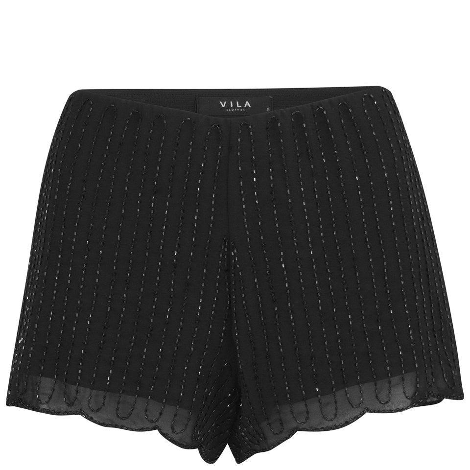 VILA Women's Laura Sequin Shorts - Black