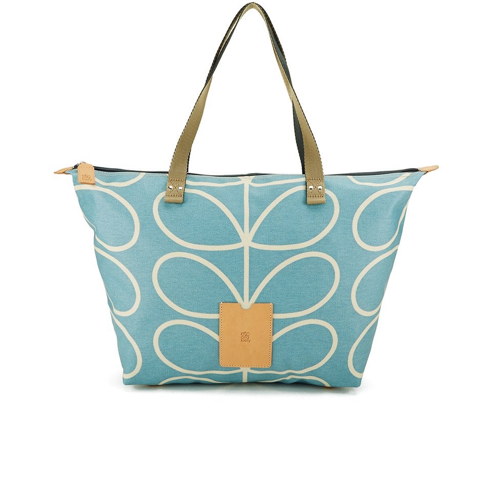 Etc By Orla Kiely Women S Giant Linear Stem Zip Shopper Bag Sky Blue Etc By Orla Kiely Women S Giant Linear Stem Zip Shopper Bag Sky Blue
