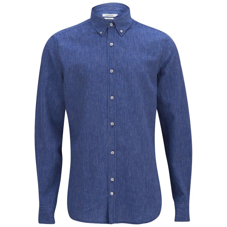 J.Lindeberg Men's Dani Button-Down Linen Stripe Long Sleeve Shirt - Light Blue