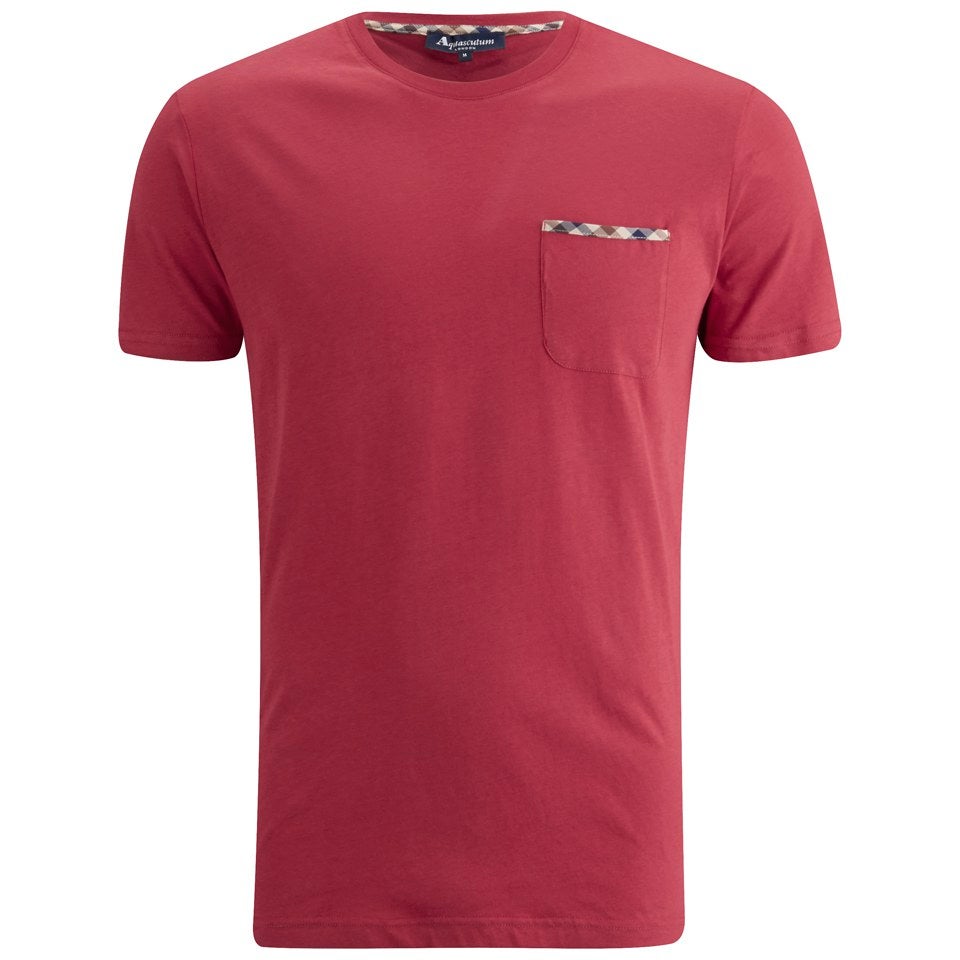 Aquascutum Men's Brady SS T-Shirt with Check Trim Pocket - Red