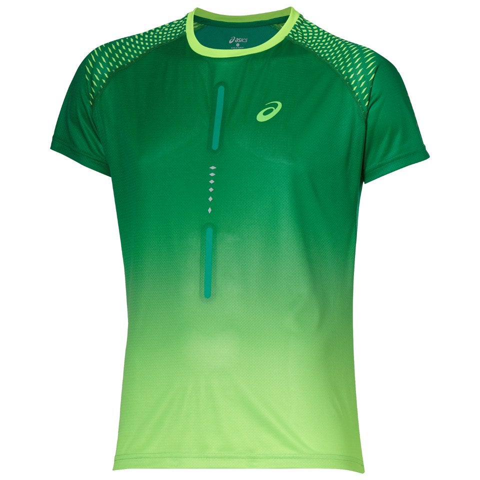 Asics Men's Shorts Sleeve Running T-Shirt - Green Gecko