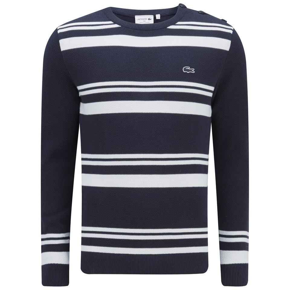 Lacoste Men's 'Made In France' Stripe Sweater - Navy Blue