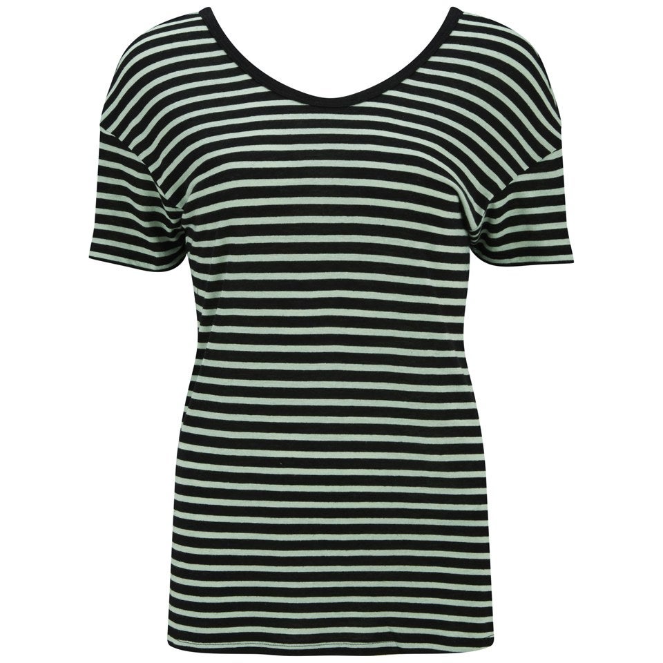 Maison Scotch Women's Relaxed Fit Striped T-Shirt - Black/Mint