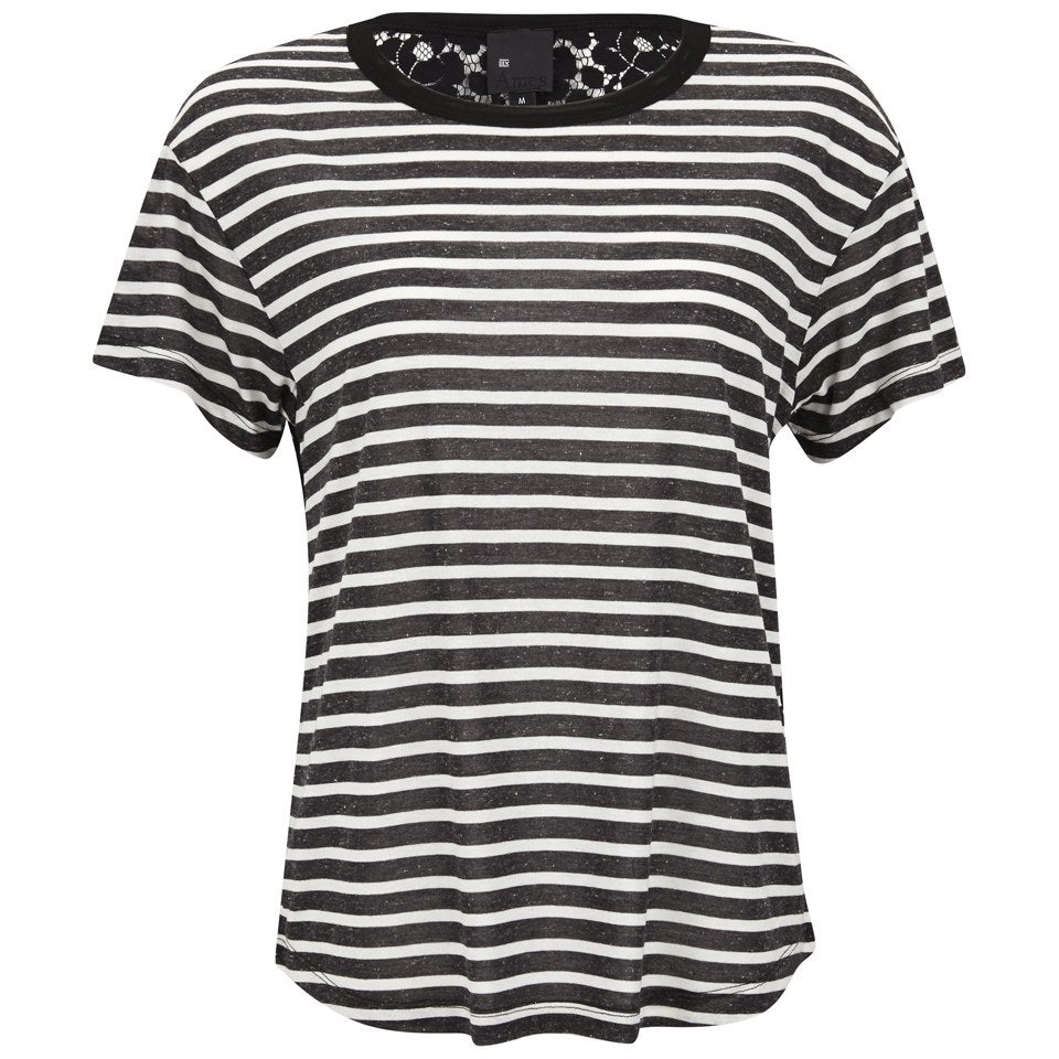 Six Ames Women's Raw Stripe Lace Back T-Shirt - Black