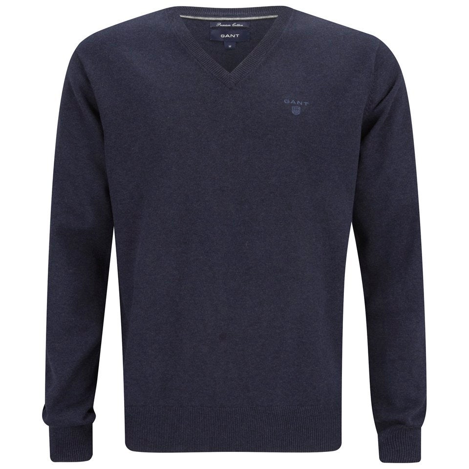GANT Men's Cotton V-Neck Knitted Jumper - Dark Blue