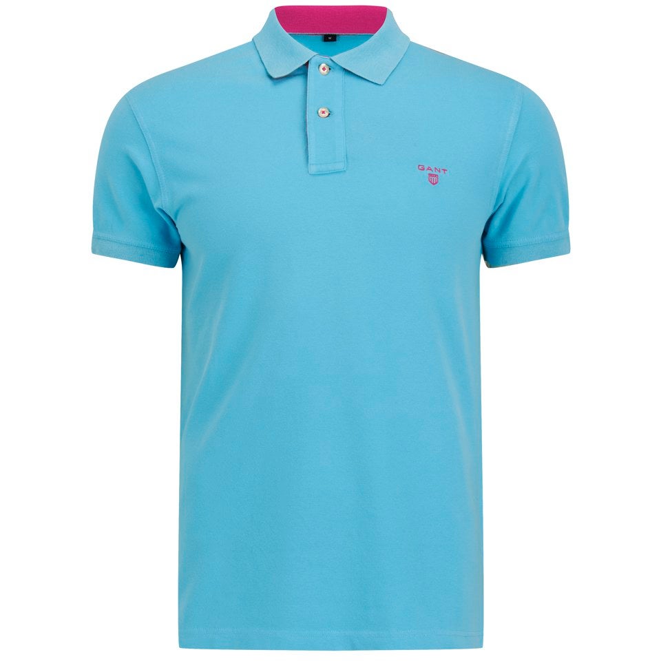 GANT Men's Contrast Collar Pique Polo Shirt - Turquoise