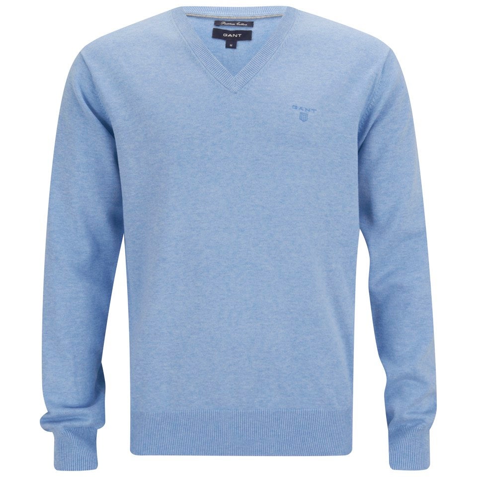 GANT Men's Cotton V-Neck Knitted Jumper - Light Blue