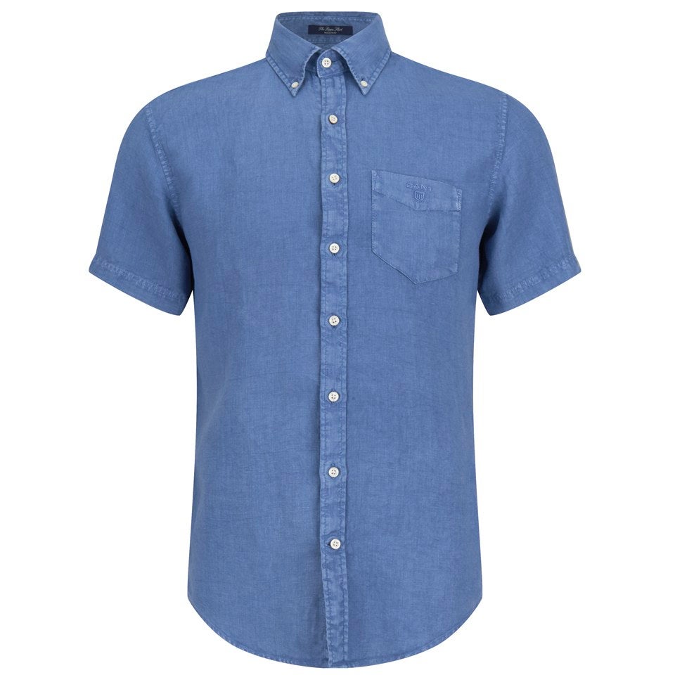 GANT Men's Linen Short Sleeve Shirt - Blue