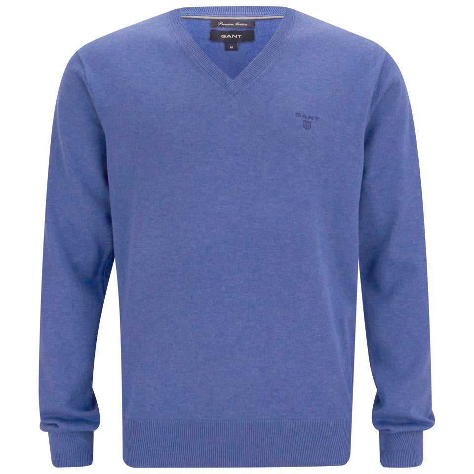 GANT Men's Cotton V-Neck Knitted Jumper - Blue