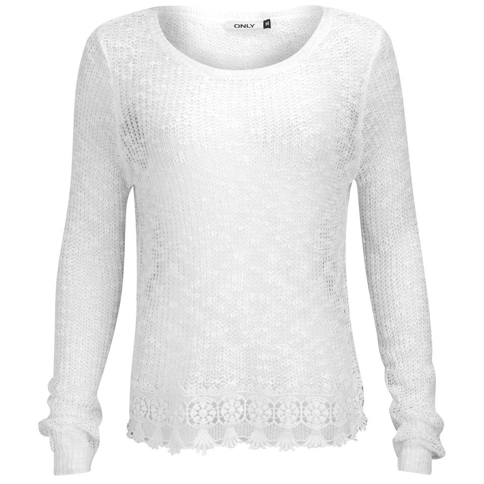 ONLY Women's Vanessa Lace Detail Knitted Jumper - Cloud Dancer
