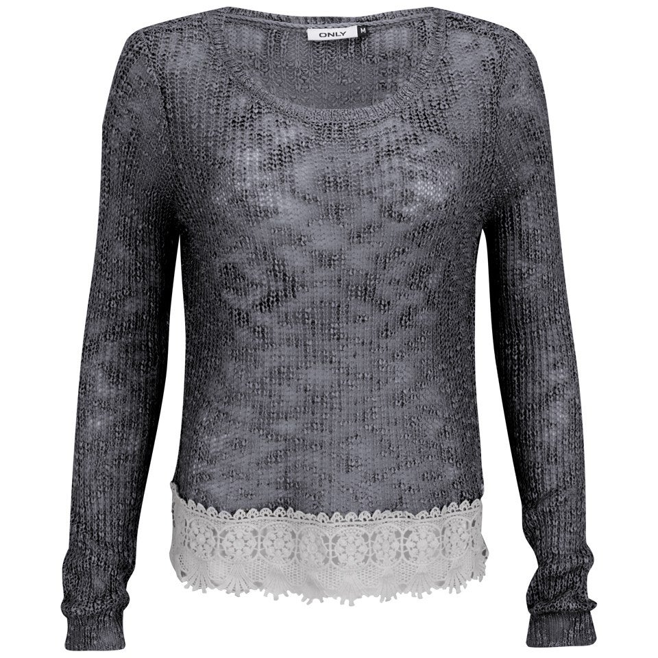 ONLY Women's Vanessa Lace Detail Knitted Jumper - Grisaille