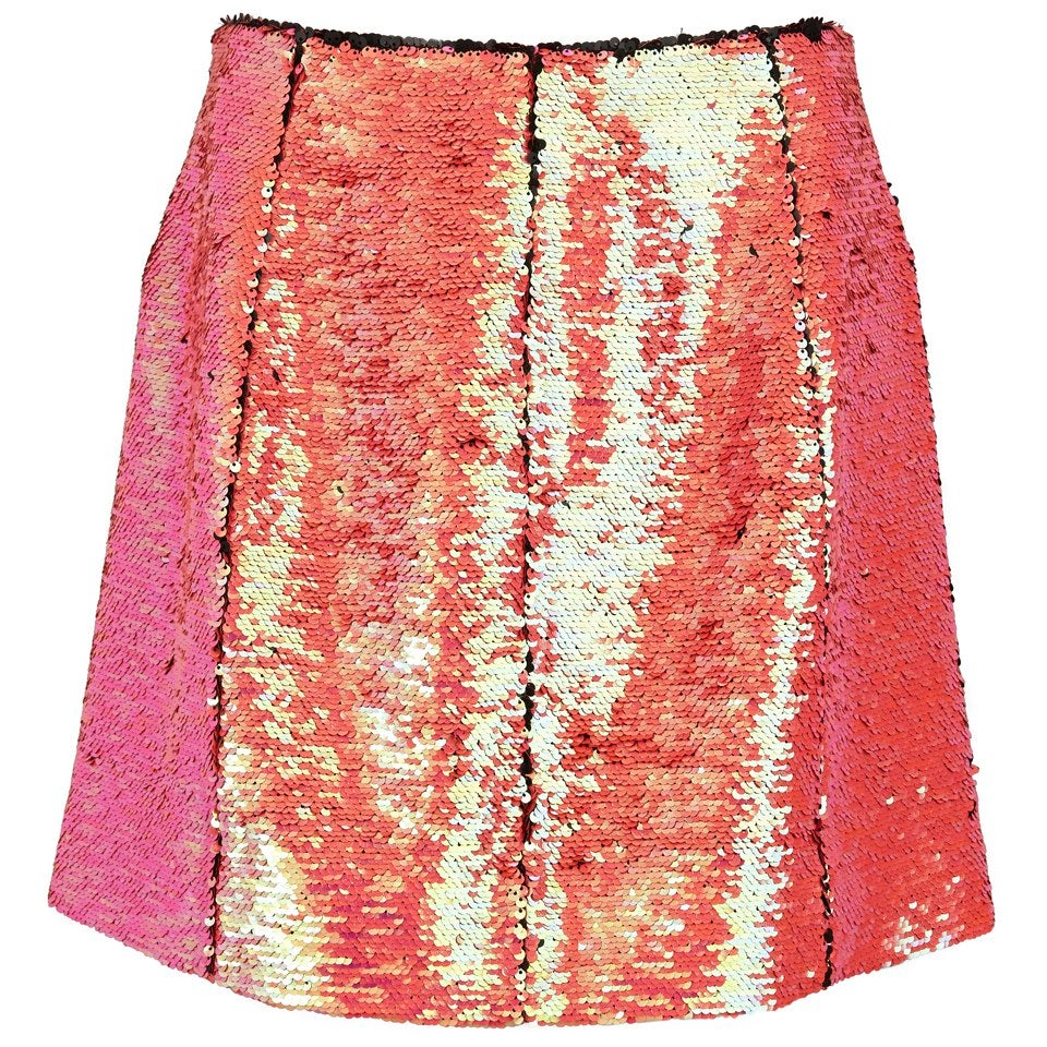 Markus Lupfer Women's Holographic Sequin Ashley Zip Skirt - Pink